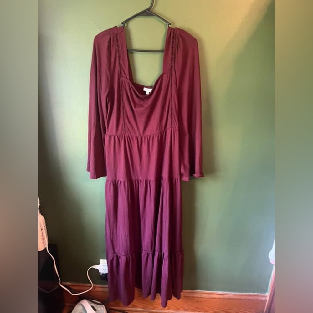 EARTHBOUND Red Pleated Long Sleeve Sundress